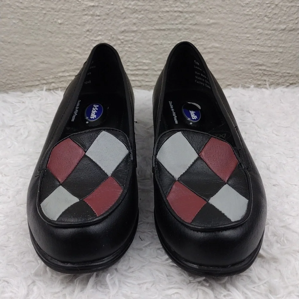 Dr Scholl's Double Air-Pillo Black Argyle Design Leather Upper Slip On Loafer
